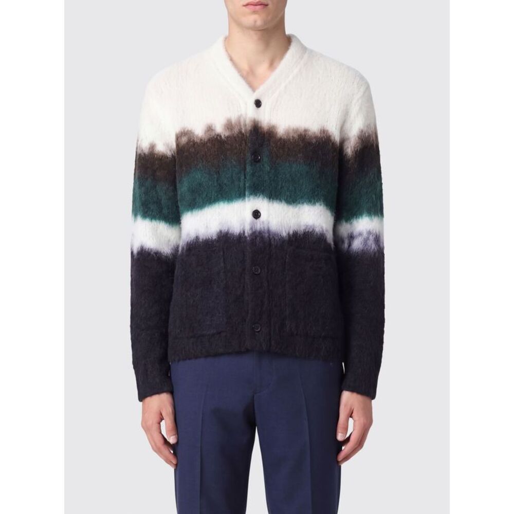 Sacai Men Multicolour Striped Wool Cardigan Sacai With V-Neck And Patch Pockets